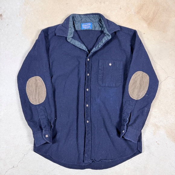Pendleton Tops - Pendleton Wool Shirt Jacket Womens L Blue Quilted Lined Elbow Patches Button Up